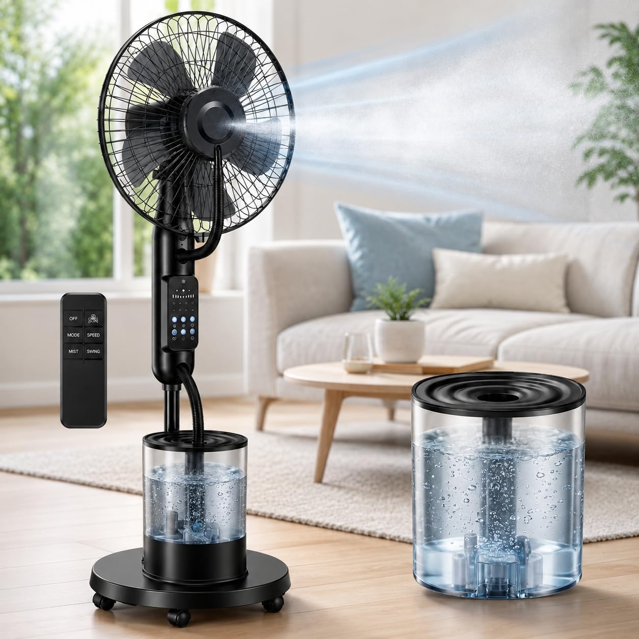 Mixtric Ventilateur sur Pied Brumisateur 4L 2026 avec Télécommande – 5 Vitesses, 3 Modes Refroidissement pour Maison