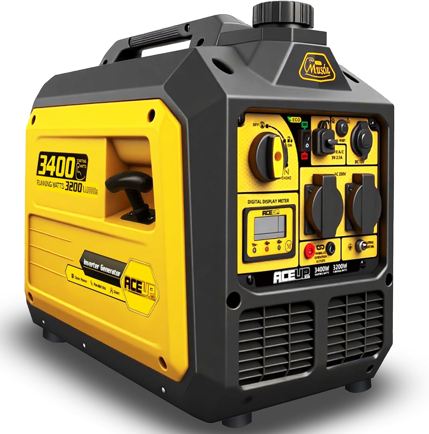 Aceup Energy 3400W Groupe Electrogene Inverter Générateur à Essence Silencieux avec prises 230V 12V 5V – Jaune/Noir