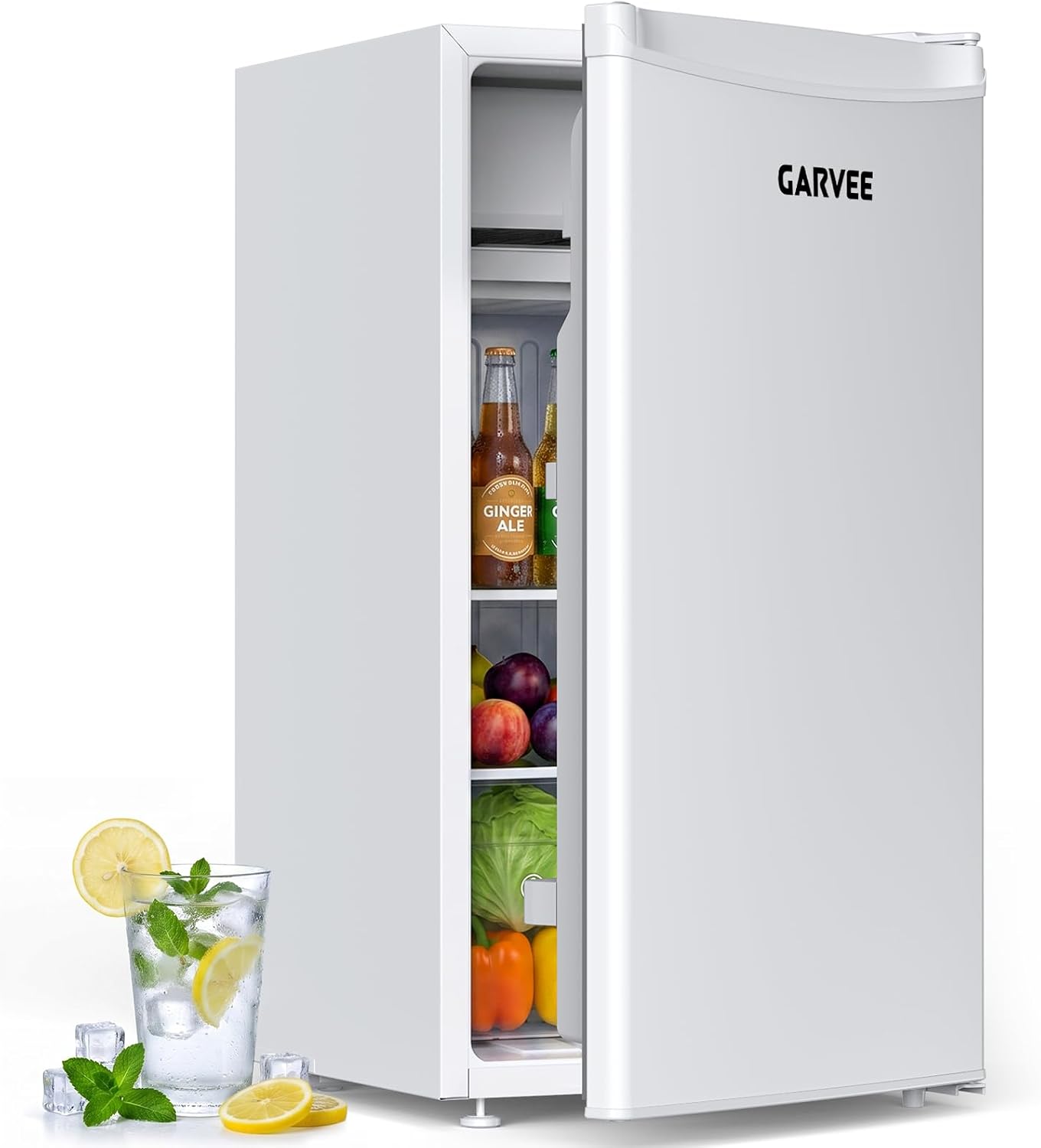 Garvee Réfrigérateur Compact Sous Plan – 90L Mini Frigo Réfrigérateur à une Porte, Silencieux Et Économe En Énergie, Porte Réversible, Blanc