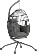 Outsunny Fauteuil Suspendu – Fauteuil Oeuf Suspendu Panier Pliable, avec Coussin rembourré, Gris foncé, Oreiller