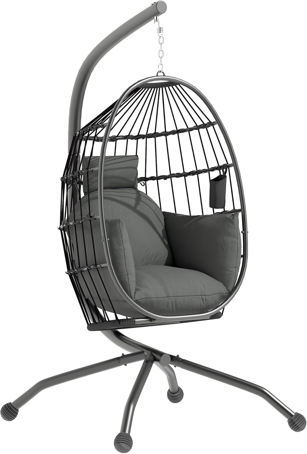Outsunny Fauteuil Suspendu – Fauteuil Oeuf Suspendu Panier Pliable, avec Coussin rembourré, Gris foncé, Oreiller