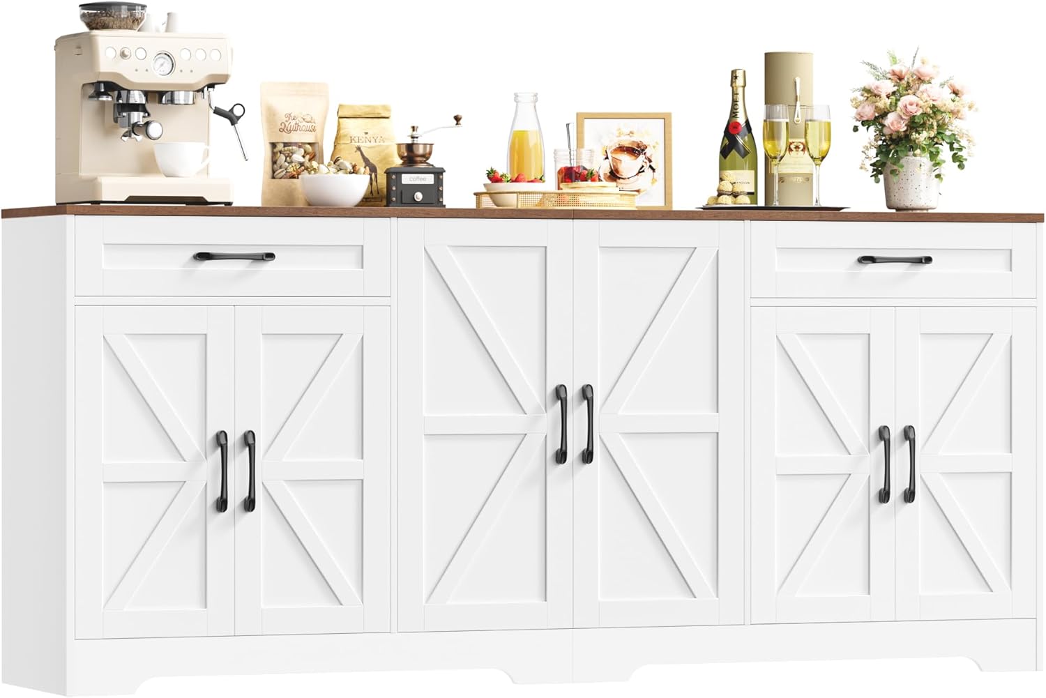 HOCSOK Buffet Cuisine – 180 cm Buffet Salle a Manger avec 6 Tiroirs 2 Portes, 180×87×34 cm, Meuble de Rangement