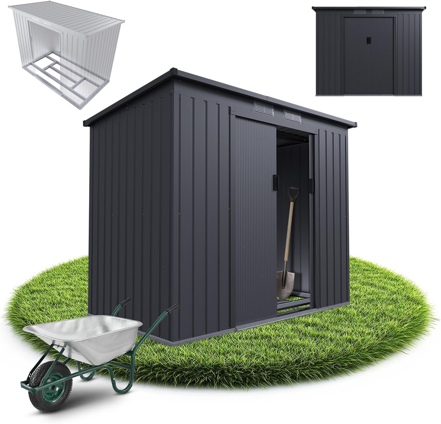 résistant aux intempéries avec Cadre de Fondation – abri métallique M – Abris de jardin, Juskys, Gris foncé