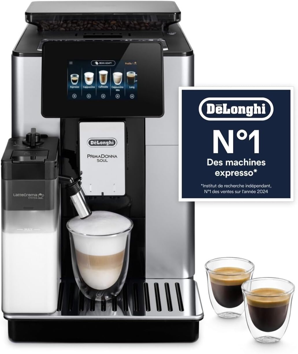 18 Boissons en une Seule Touche – De'Longhi, ECAM612.55.SB, Argent et Noir, Écran Full-Touch, Argent/Noir