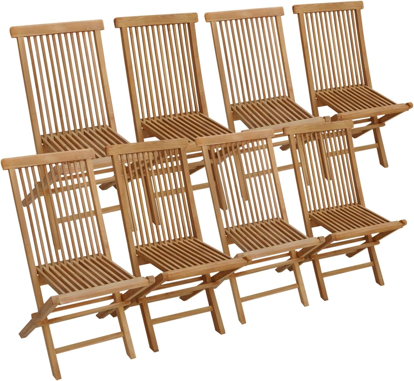 Lot de 8 chaises de Jardin Pliantes en Teck Lombok – Happy Garden, P 40 × l 45 × H 90cm - Hauteur d'assise: 45cm, Bois