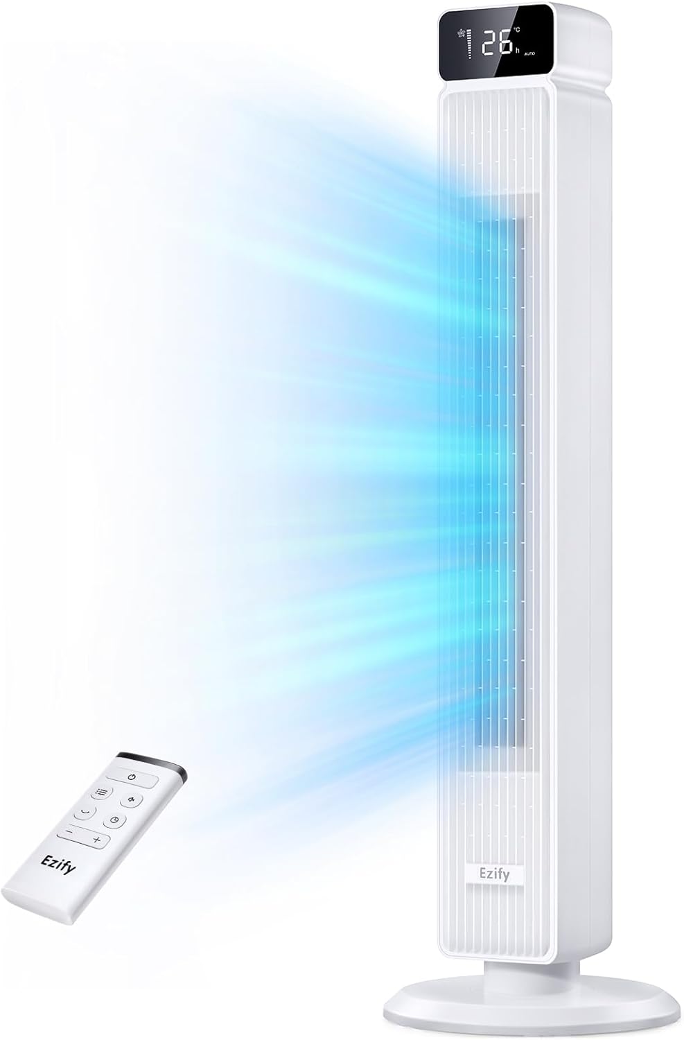 Ventilateur Colonne Silencieux – Ezify, Ventilateur avec Télécommande pour Chambre ou Bureau, 3 m/s Ventilation Puissante & Mode Nuit 30 dB