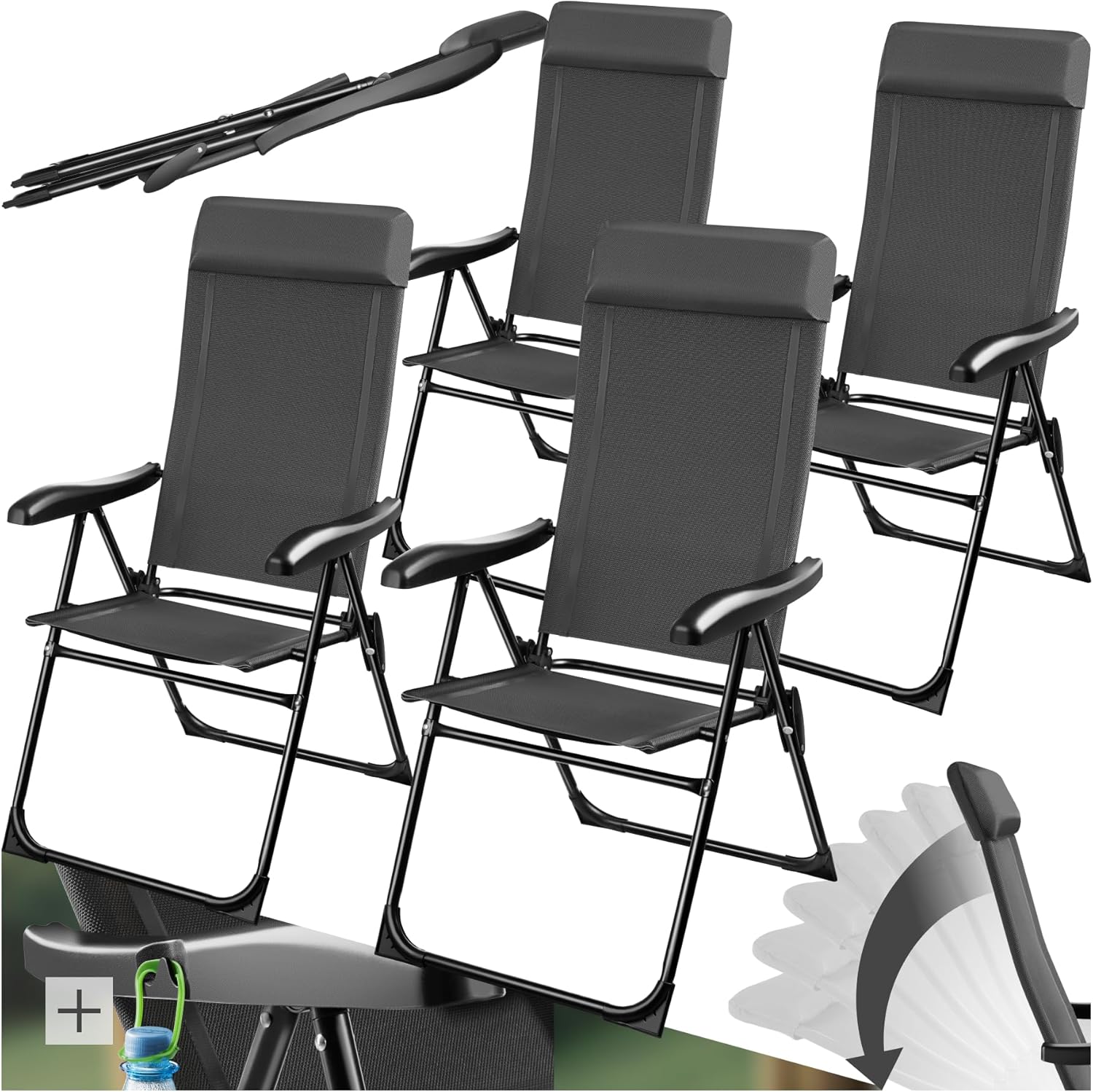 Chaises – tectake, Lot de 4 Chaise Pliante Camping Fauteuil Pliable Gris Chaise de Plage Ultra léger en, Camping, Pêche, Festival, Plage