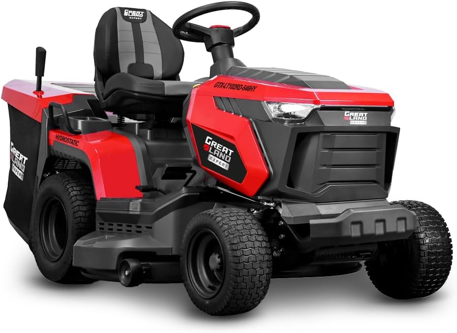 GREATLAND Tracteur Tondeuse 546cc - Largeur de Coupe 102cm - Boîte hydrostatique – Rouge/Noir/Gris