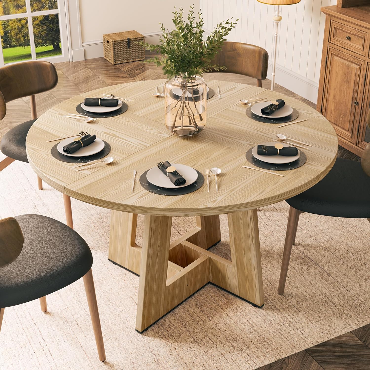 Table à Manger 120 cm – Tables, YOUDENOVA, Table de Cuisine 4 à 6 Personnes, Table à Manger Bois, Rétro Table Ronde, Naturel