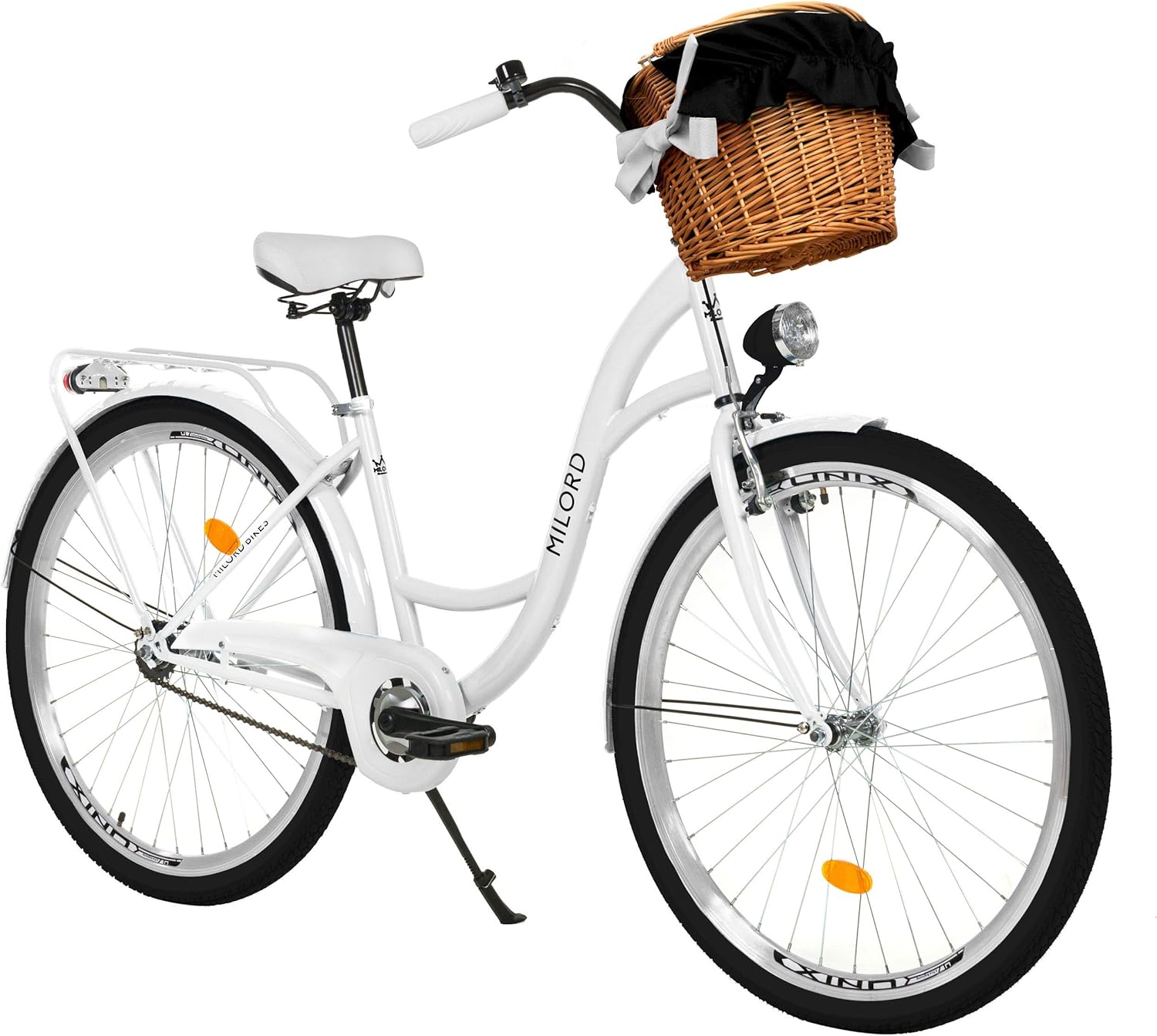 . Vélo Confort Blanc à 1 Vitesse de 26 Pouces avec Panier et Porte-Bagages arrière – Vélos de ville, MILORD, vélo néerlandais, rétro