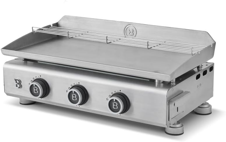 BRASERO Plancha Silvia EVO 3 Feux Brasero - Plaque Inox de 67 x 34 cm - 3 brûleurs - Grille de – 95 KW, Argent