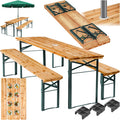 Ensemble de Table extérieure et Banc en Bois de Brasserie 3 pcs. Salon de Jardin Pliable & – tectake, avec Support Parasol