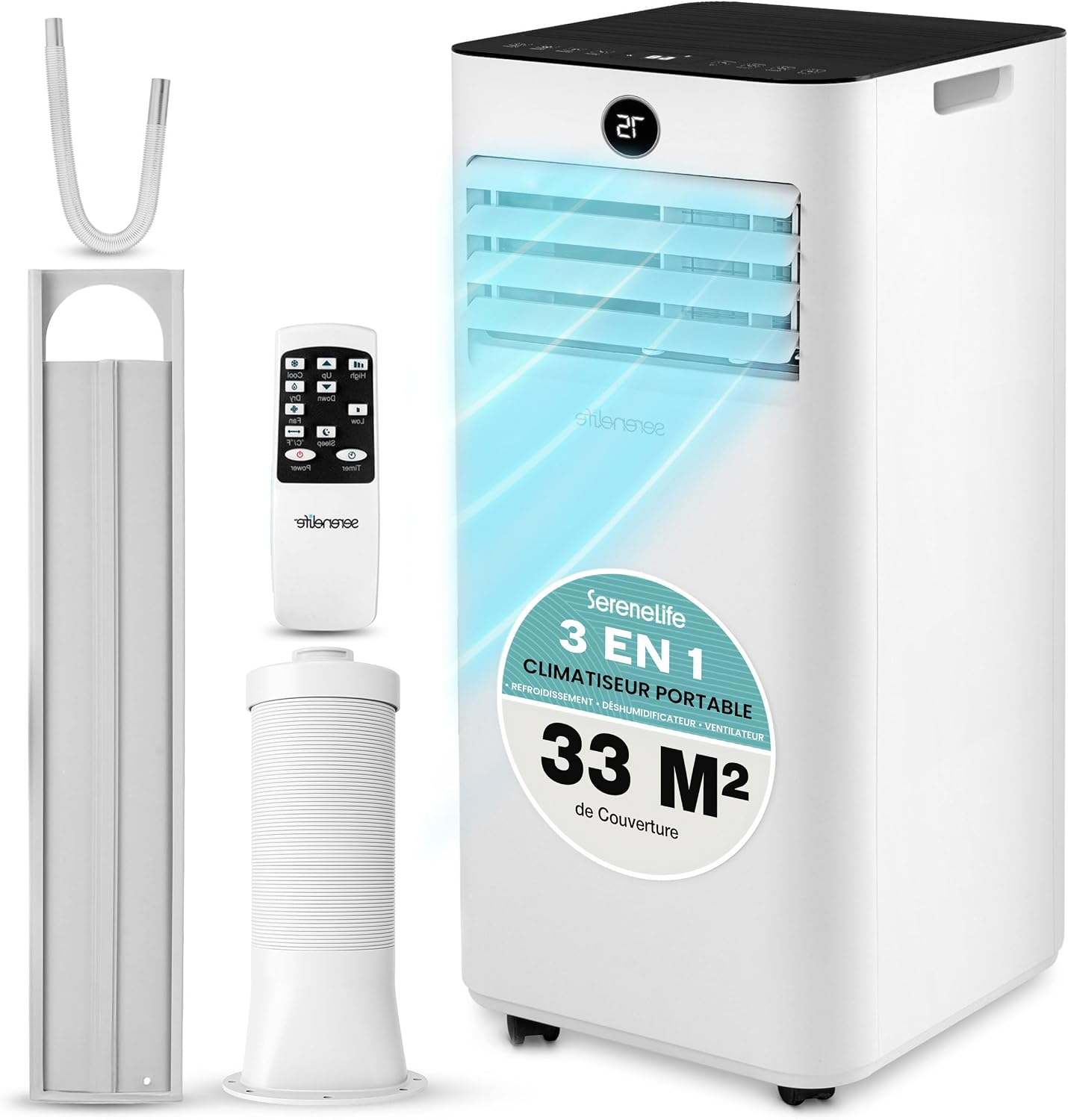 Télécommande – Climatiseur Mobile 9000 BTU – Climatiseurs portables, SereneLife, Portable Silencieux 55 dB, Écran LED