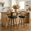 tabouret de bar en rotin en bois avec siège extra épais – Lot de 2 tabourets de bar avec dossier, Bekrvio, 1 cm, Noir/Bois
