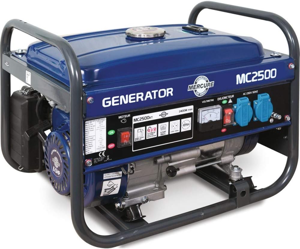 Mecafer Mercure 450025 - MC2500 Groupe électrogène essence SP – 2400 W max, autonomie de 10h30, régulation AVR, Bleu/Noir