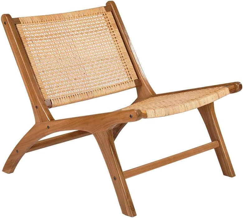 Fauteuil ethnique en bois teck massif et cannage en rotin naturel HAMMA – Miliboo, Veuillez noter le poids maximum recommandé de 120 kg