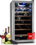 KLARSTEIN Cave a Vin – 5-18°C, Réfrigérateur à Vin avec Porte en Verre, 26 Bouteilles, Cave à Vin de Vieillissement