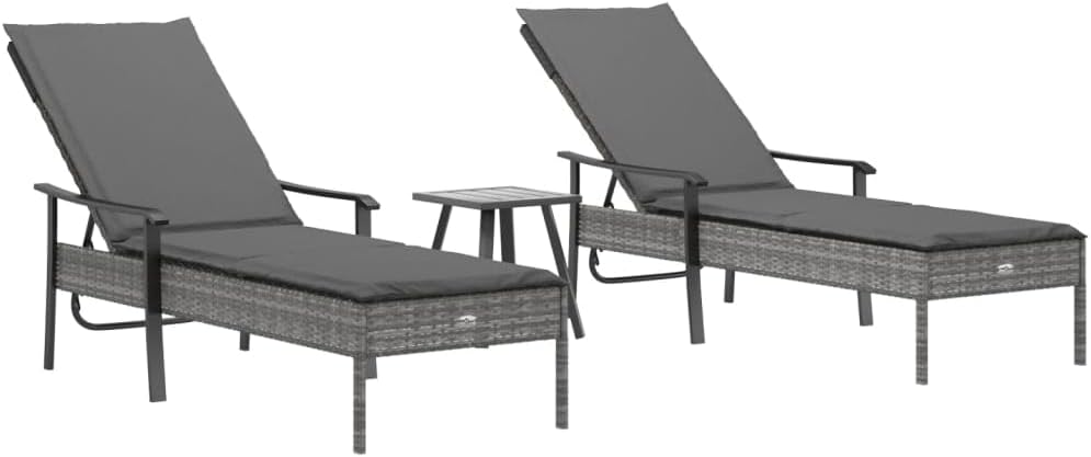 vidaXL Chaise Longue avec Coussin – Fauteuil avec Dossier Réglable, Gris Résine Tressée, Bain de Soleil