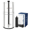 Euroguard Filtre à Eau par Gravité 8 – Purificateur d'Eau en Acier Inoxydable 304, Sans Électricité, Argent/Noir