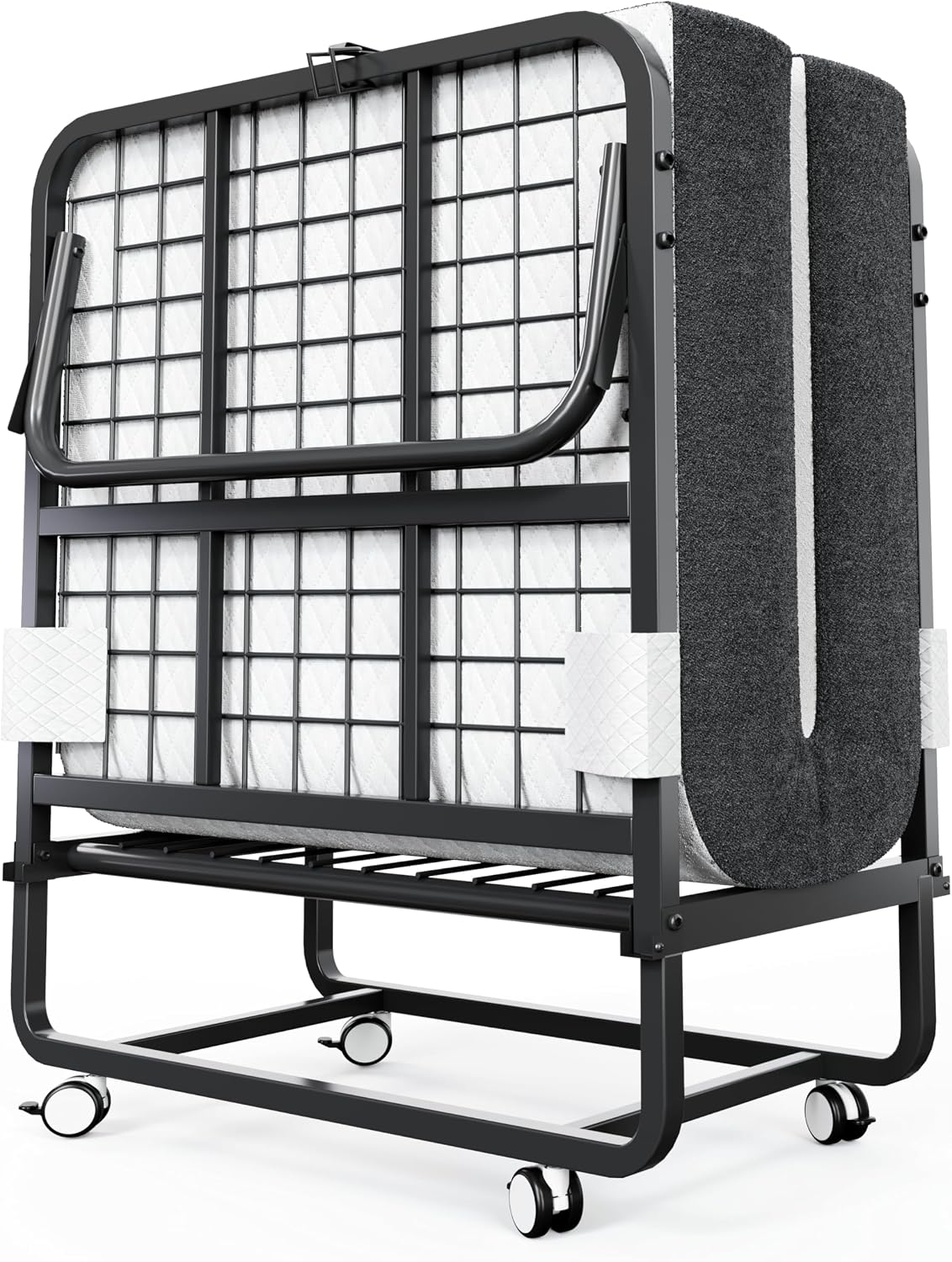 Charge 200 kg – Lit Pliant 1 Personne 100 x 190 cm Lit Pliable Adulte avec Matelas en Mousse de 13 cm, CAIYUN, Noir, Noir/Gris/Blanc