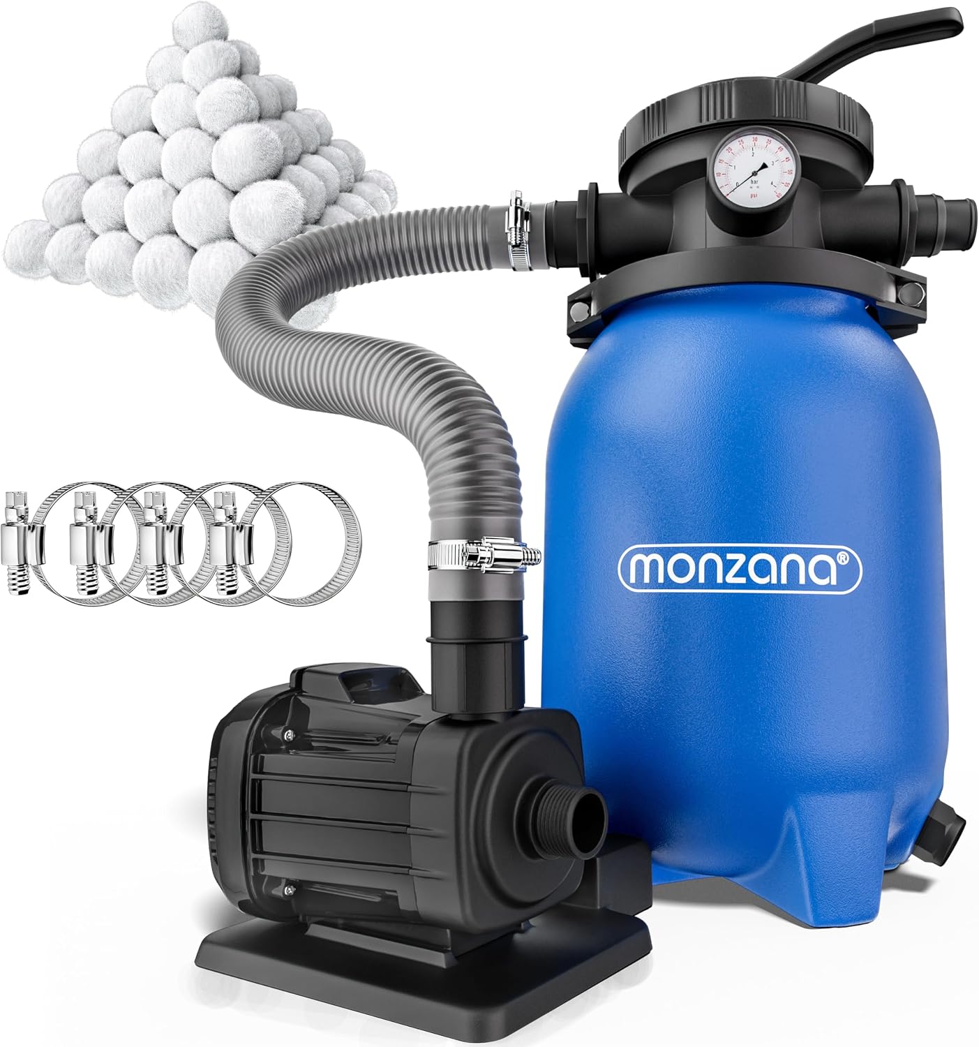 Pompe filtre à sable 5 m3 auto-amorçante pour piscine jusqu'à 15 m3 boules vanne 7 voies – Pompes, Monzana