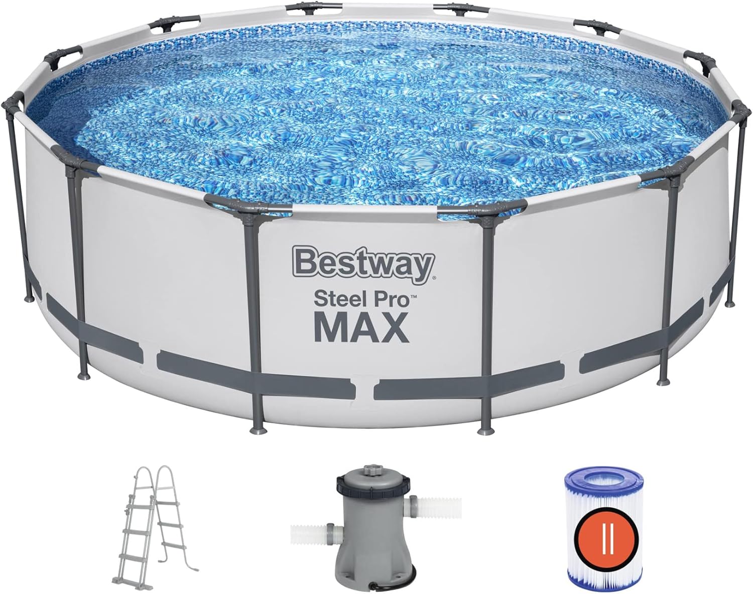 Steel Pro Max Kit Piscine Hors Sol 3 – Structures pour piscines, Bestway, 66 x 1, 00 m, Blanc/Bleu