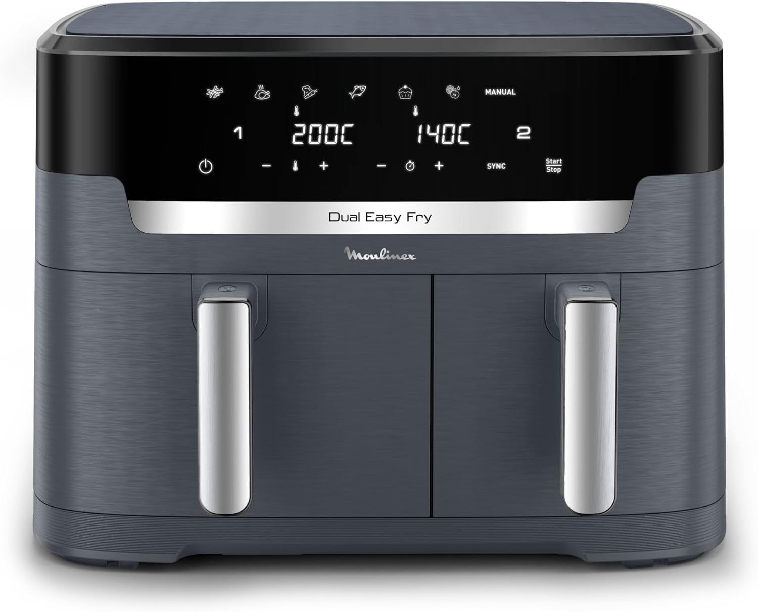 Friteuses à air – Moulinex, Dual Easy Fry XXL, air fryer 2 tiroirs, jusqu'à 10personnes, 7programmes prédéfinis, EZ942BF0, Gris Foncé