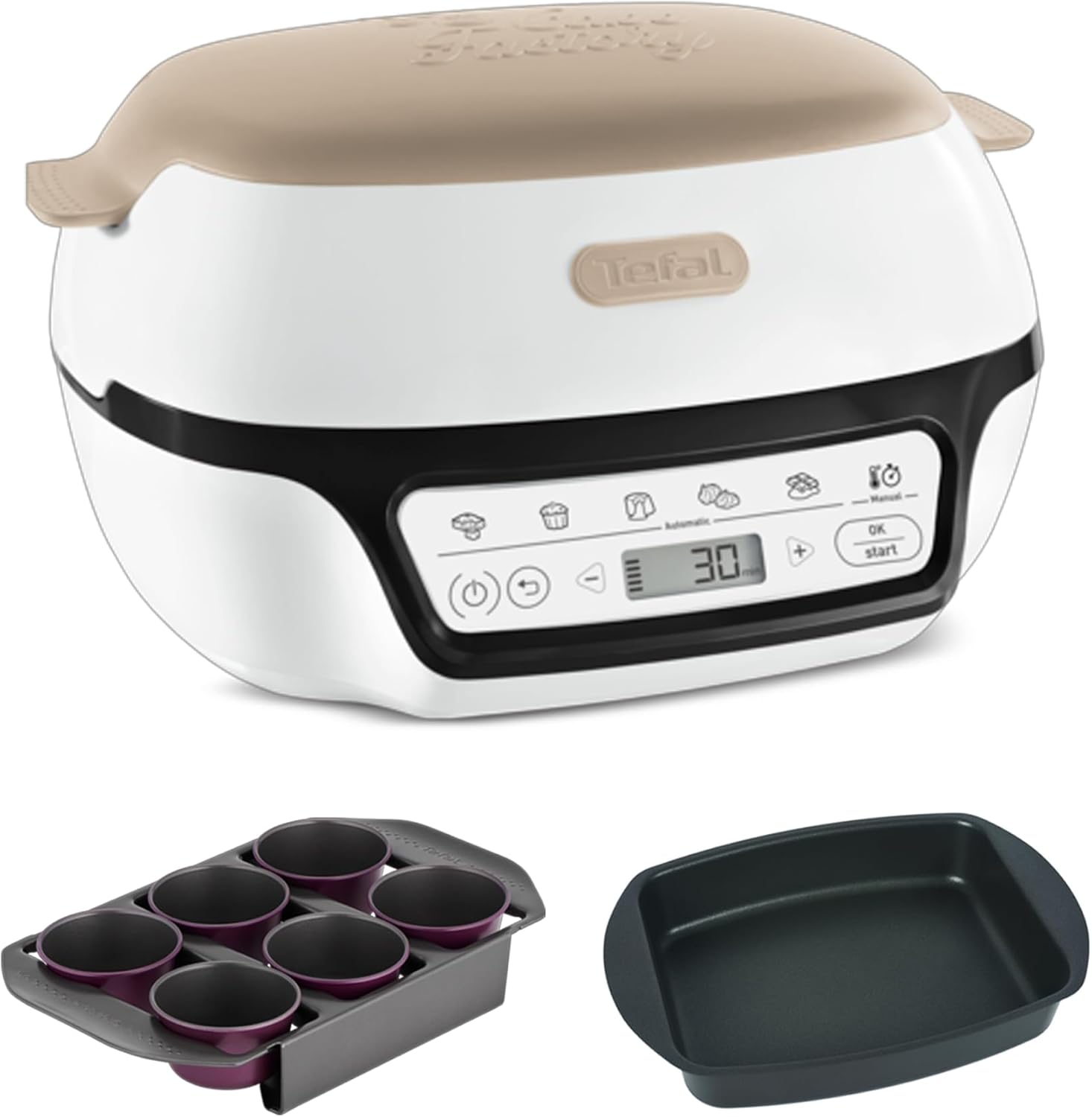 Tefal Machine à gâteau intelligente – 5 programmes automatiques, 6 Moules à muffins Creabake, Cake Factory KD804910