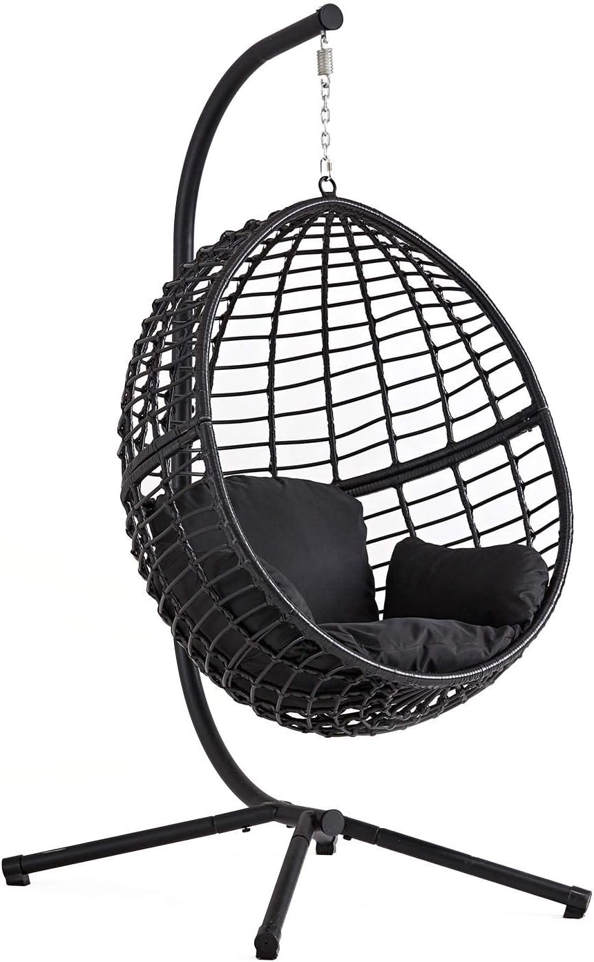CONCEPT USINE Fauteuil Suspendu Noir en Rotin Naturel – Résiste à l'eau, Structure en Acier, Design Auroa