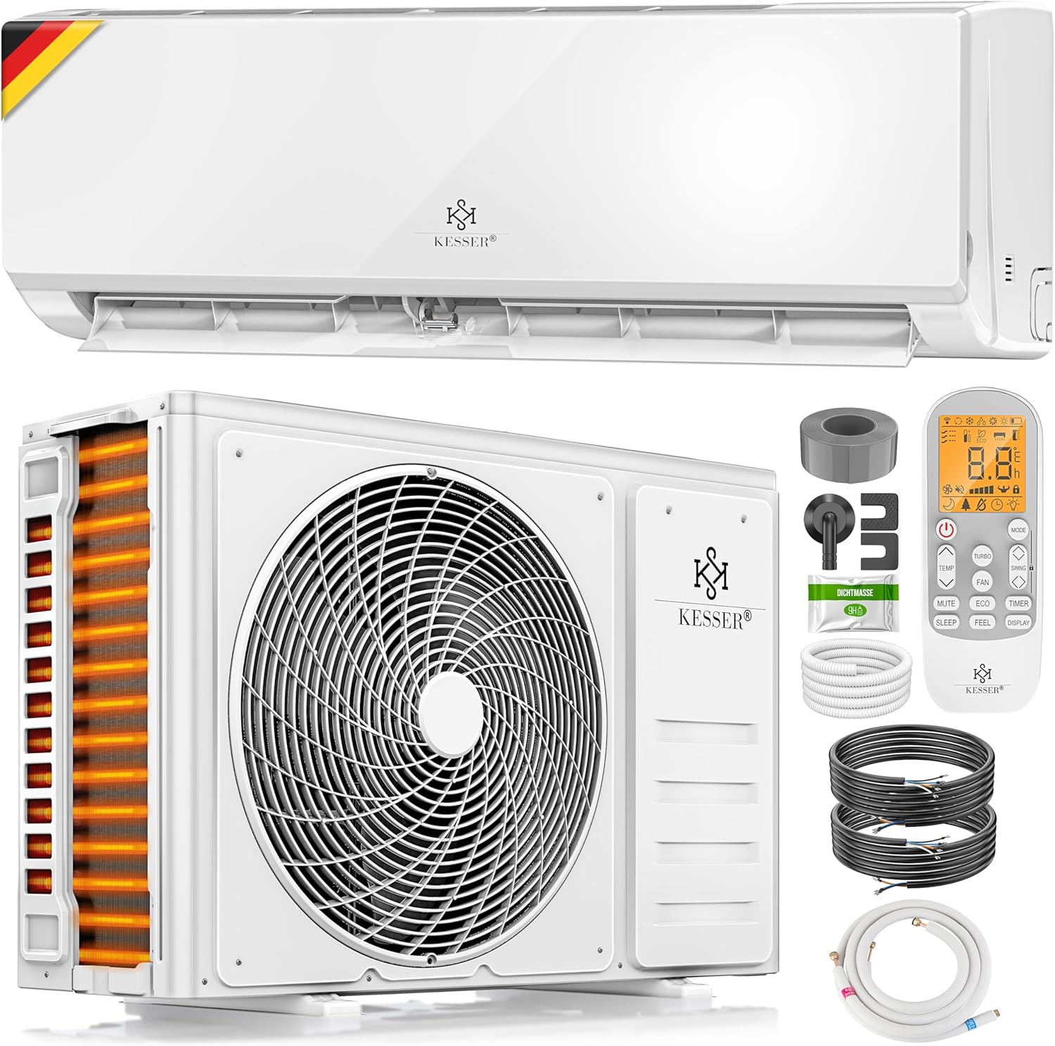 Télécommande – Climatiseur SET Split, KESSER, matériel de montage 9 000 BTU/h, Réfrigérant R32, 2 600 watts