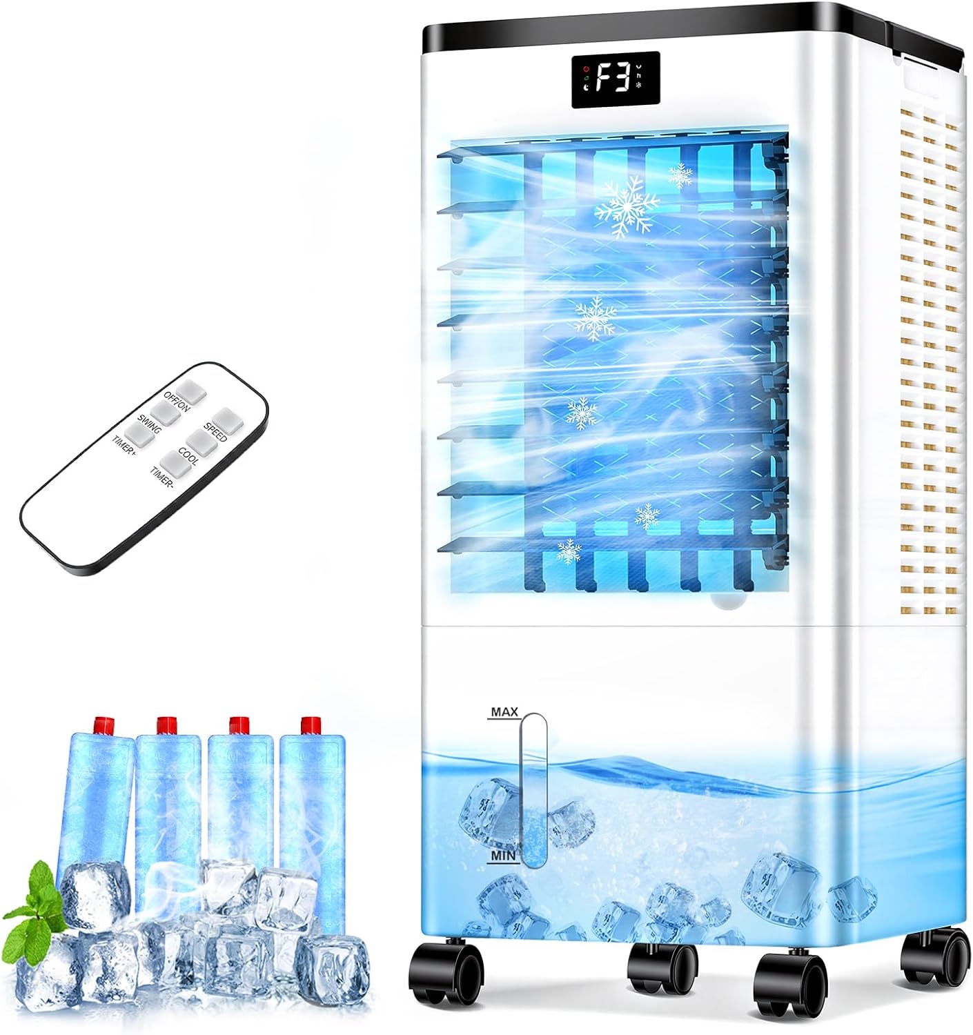 GLOWITE Climatiseur Mobile Silencieux – Télécommande, Minuterie, pour Maison Bureau Chambre, Blanc/Bleu