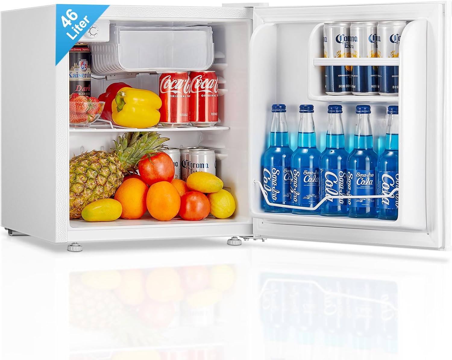 Petit Frigo Compact et Thermostat Réglable – Mini Réfrigérateur 46L, FOHERE, Blanc, Silencieux, Porte Réversible