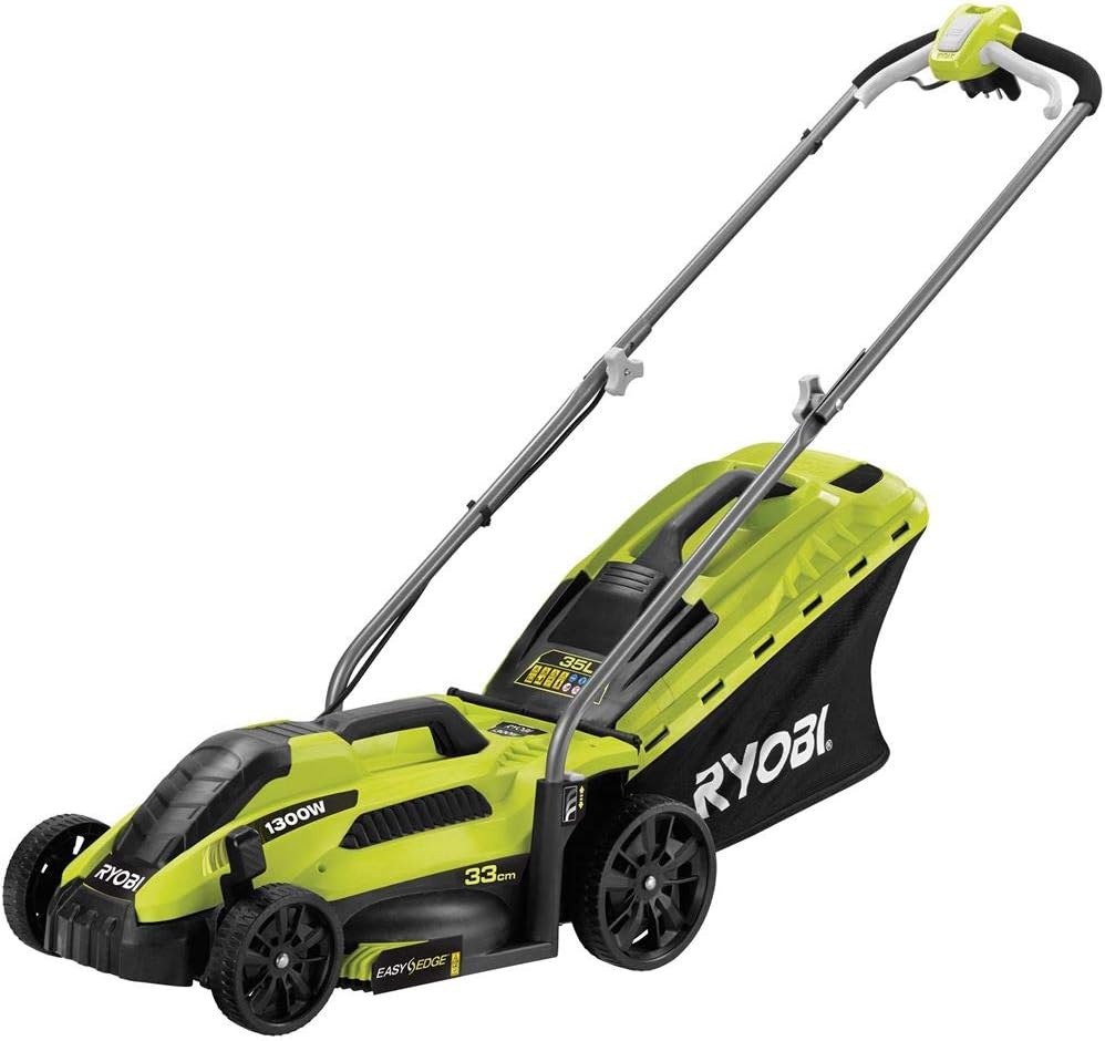 Tondeuse électrique RYOBI 1300W Coupe 33cm RLM13E33S - Bac de 35L – Tondeuses rotatives, RYOBI, 2-en-1 ramassage et Mulching