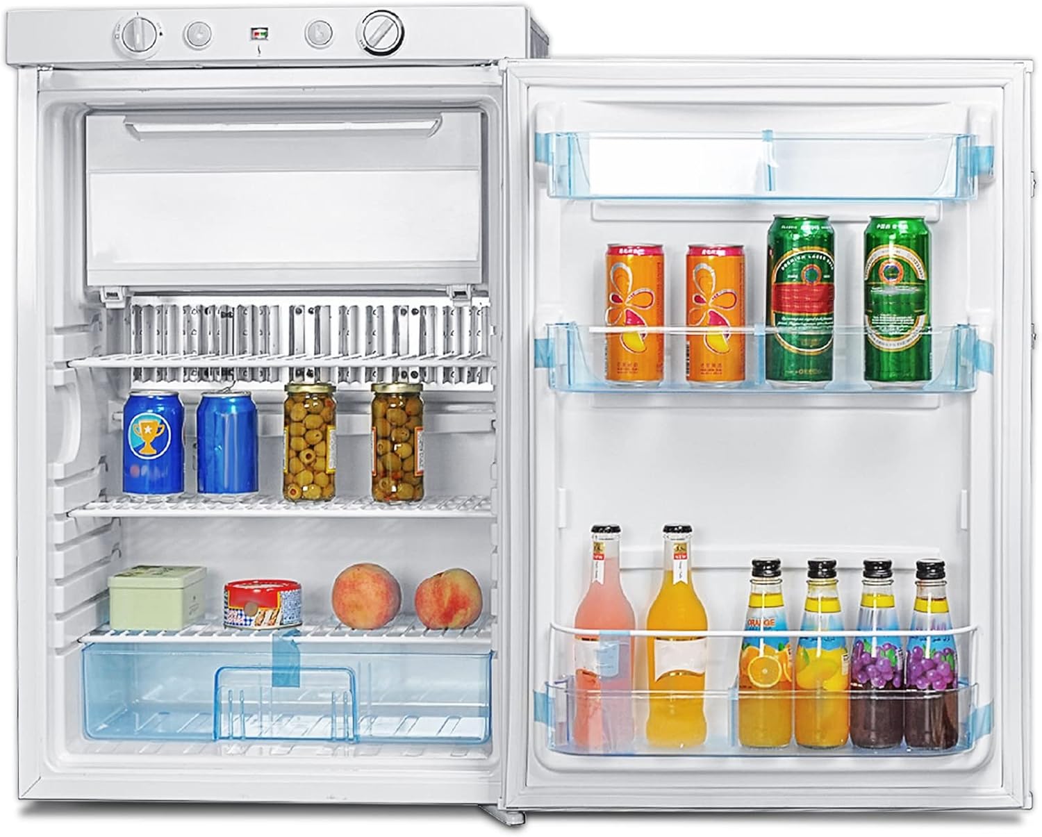 Smad Frigo Trimixte 12V 220V Gaz – Réfrigérateur Gaz avec Congélateur, Frigo Gaz Camping Car, 100L, Blanc, pour Camping Car, Caravane, Cabanon