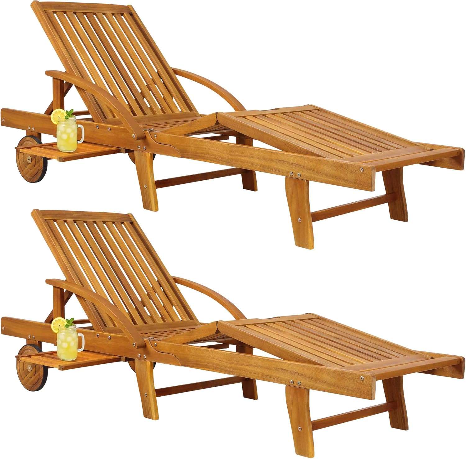 Bains de soleil – Casaria, ® 2X Chaise Longue Jardin Exterieur Tami Sun en Bois D Acacia Chaise Pliante avec Roues Type