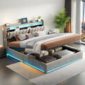 140x200 cm – Lit Coffre 140x200 cm avec LED et Ports USB – Cadres de lit, Mutuolux, Tête de Lits avec Rangement, Gris, Velours