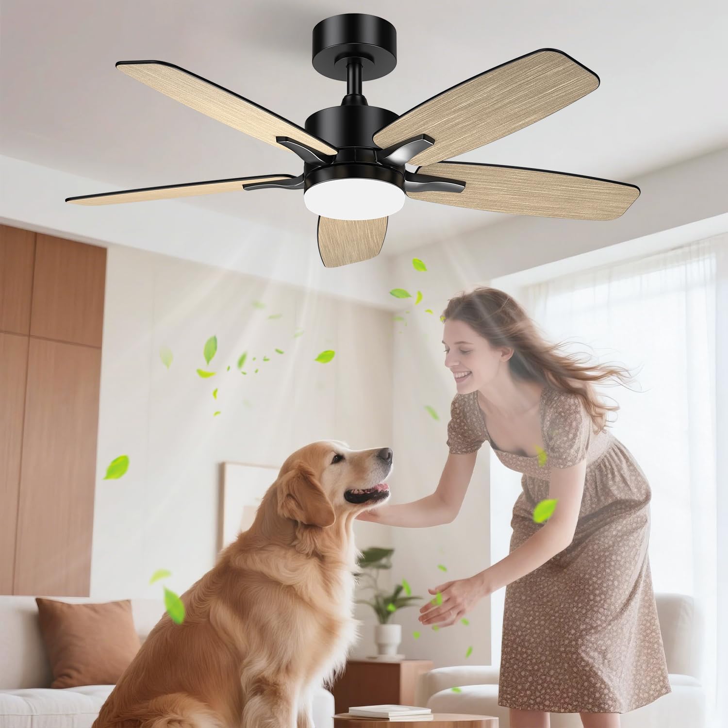 106cm Ventilateur de Plafond Silencieux avec Lumière – Airwit, Télécommande et Moteur Réversible DC pour Chambre, Salon et Cuisine