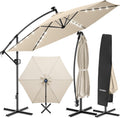 Parasol déporté – tectake, Parasol de jardin exterieur, 5 m avec Eclairage LED, 5 x 3, Pivotant à 360°, Inclinable 90° à 135°, UV 50+