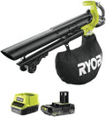 RYOBI Pack RYOBI Souffleur Aspiro-Broyeur OBV18-18V One+ Brushless - 1 Batterie 2.0Ah - 1 Chargeur – Noir/Vert