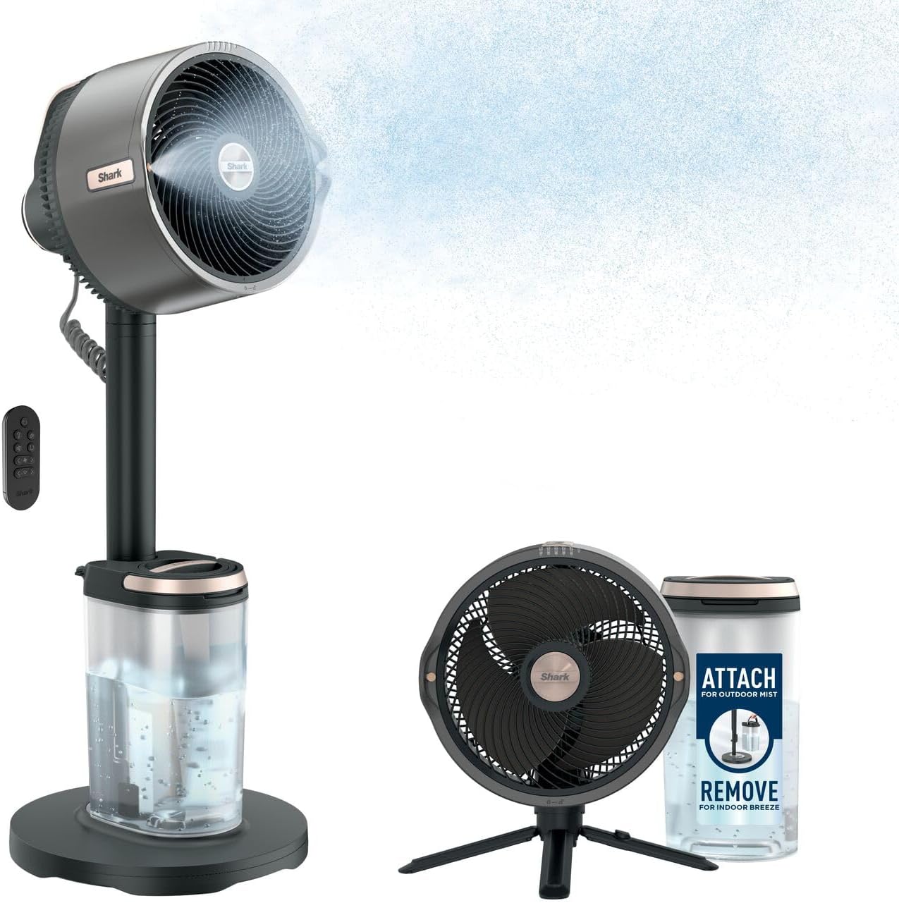 Ventilateurs sur pied – Shark, FlexBreeze Pro Mist Ventilateur intérieur/extérieur sans fil, 5 vitesses, Gris Charbon FA300EU, Télécommande