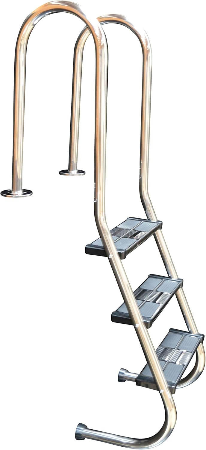 SPIRATO Échelle d'escalier en acier inoxydable avec 3 marches pour piscine – Escalier de piscine en acier inoxydable à 3 marches