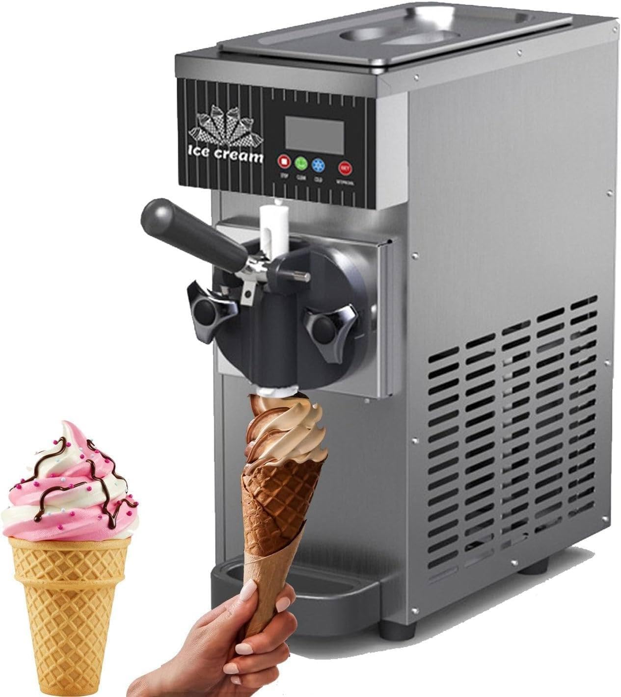 Machine à crème glacée commerciale avec nettoyage automatique et pré-refroidissement pour – Noir/Argent, Machines à glace et sorbetières