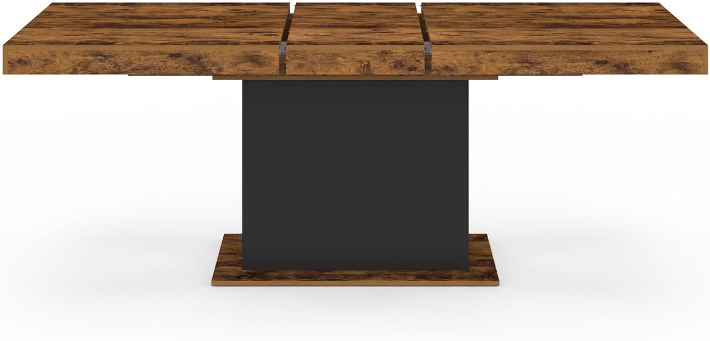 IDMarket Table à Manger Extensible Rectangle Eden 6-10 Personnes Bois Effet Vieilli et Noir 160-200 cm – Bois/Noir