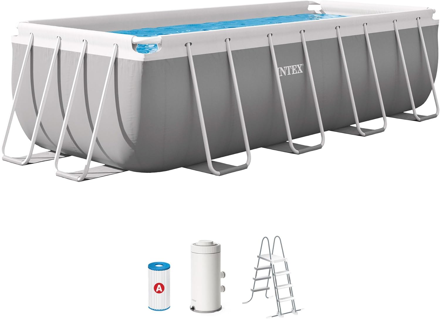 Intex kit Piscine Prism Frame rectangulaire Tubulaire (l) 4 – 00 x (l) 2, 00 x (h) 1, 22m, Gris/Blanc