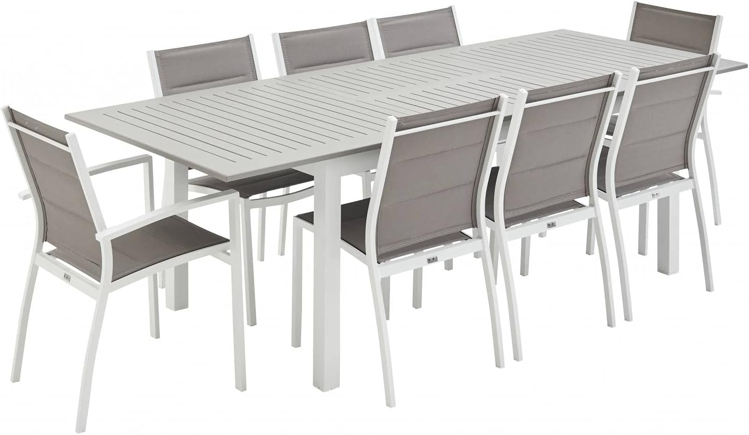 Alice's Garden sweeek Alice's Garden - Table de Jardin Extensible Aluminium + 8 assises - Chicago Blanc/Taupe
