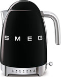 Smeg Bouilloire à Température Variable KLF04BLEU 1 – 7 L, 2400W, Indicateur de Niveau d'Eau, Noir, Plusieurs Température, Range Câble, Noir/Argent