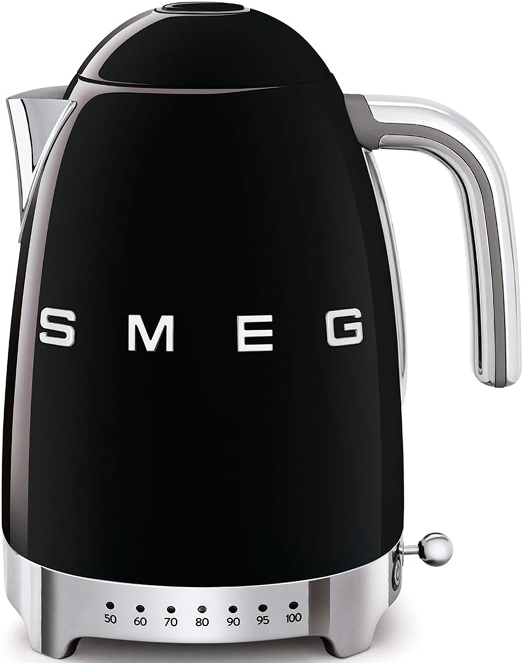 Smeg Bouilloire à Température Variable KLF04BLEU 1 – 7 L, 2400W, Indicateur de Niveau d'Eau, Noir, Plusieurs Température, Range Câble, Noir/Argent