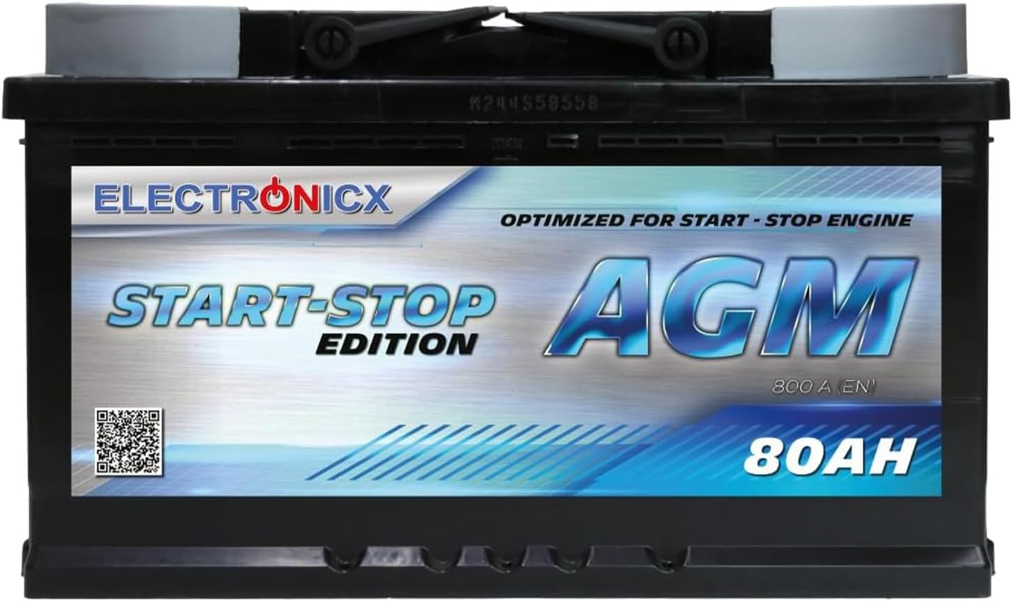 Batteries de voiture – Electronicx, Batterie voiture Electronicx AGM 80Ah 12V –80 ah Batterie de démarrage haute performance, 820A EN, scellée