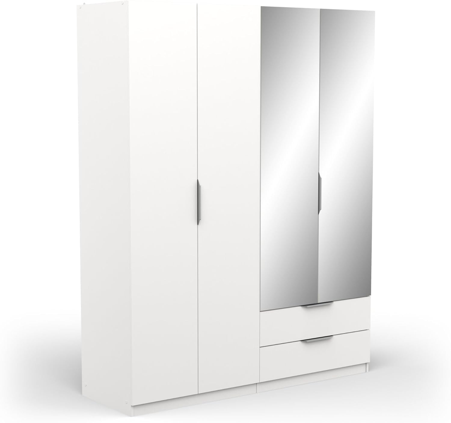 Demeyere Armoire Dressing avec Miroirs & Penderie Moderne 4 Portes 5 Etagères 2 Tiroirs – 1 x 203 cm, Coloris Blanc Mat - 157, 3 x 51