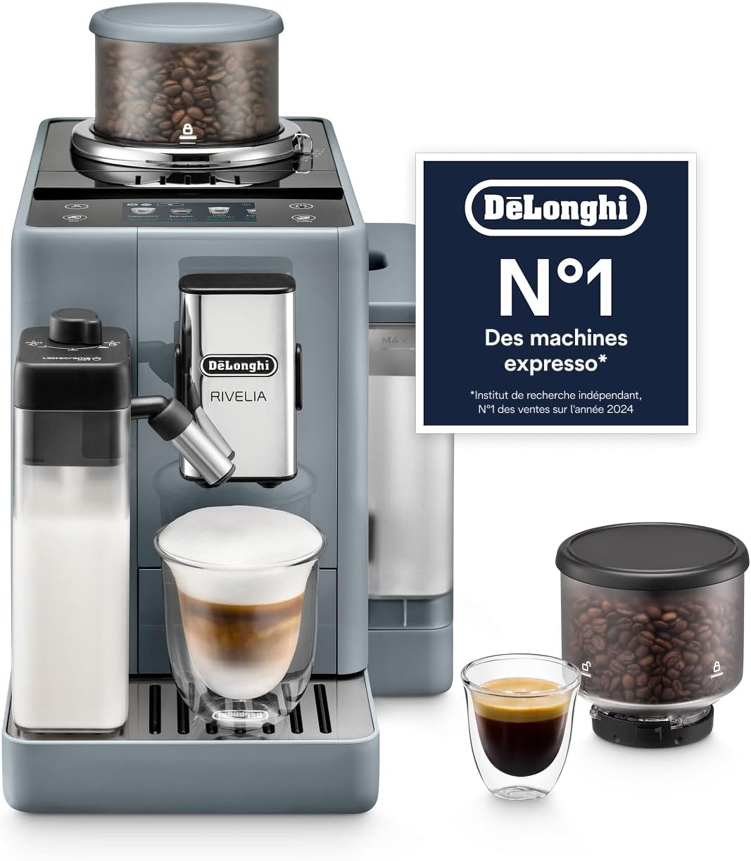 De'Longhi De'Longhi Rivelia - Perfetto Machine à Café Automatique avec LatteCrema Mousseur à Lait – EXAM440.55.G, 16 Boissons Enregistrées, Gris